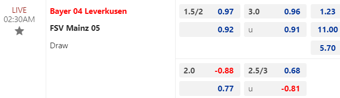 Kèo bóng đá giữa Leverkusen vs Mainz